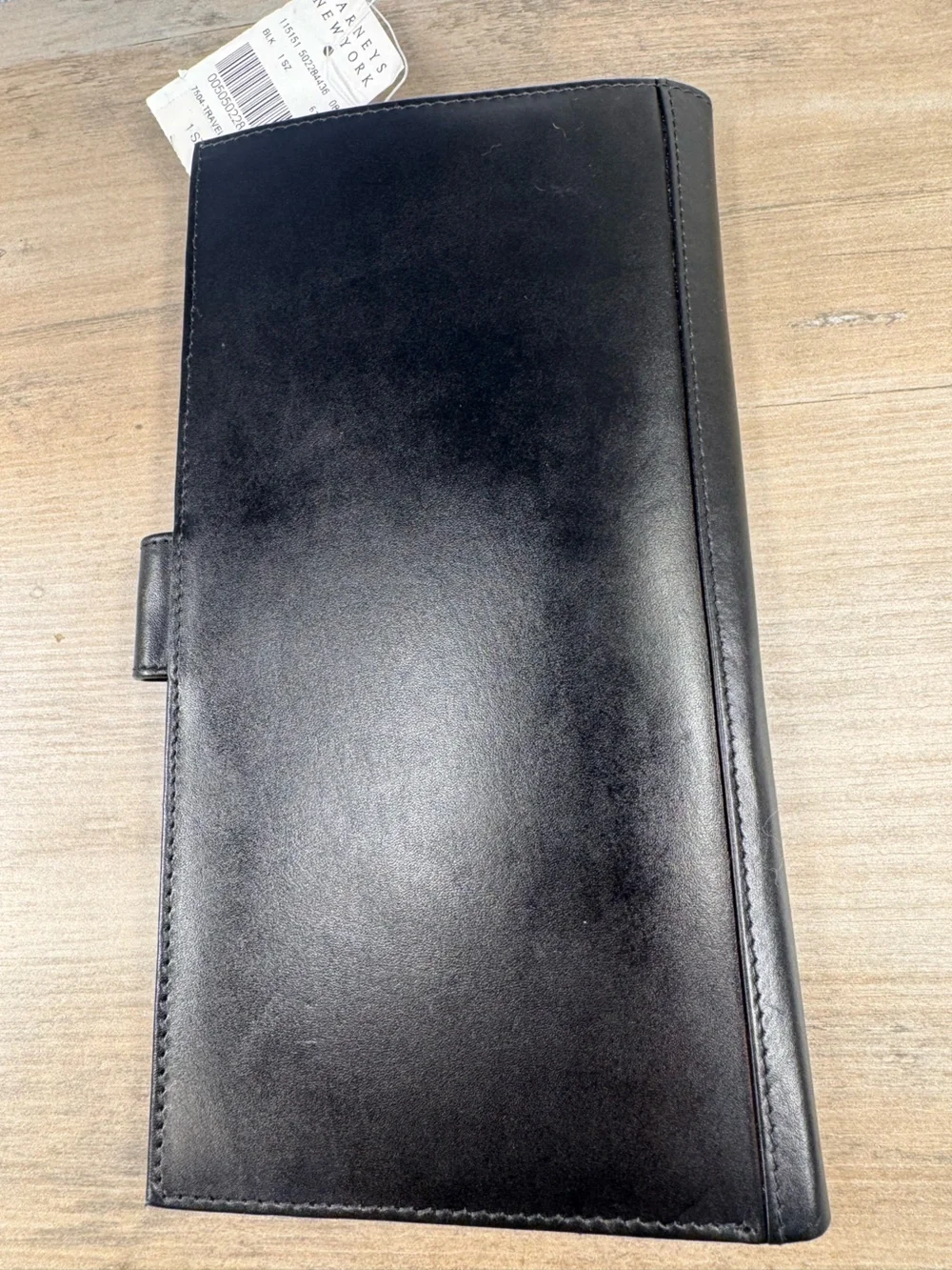Barneys New York Black Leather Travel Wallet Passport Organizer Snap Closure